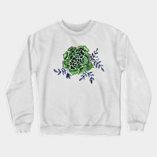 Watercolor houseleek - green and indigo Crewneck Sweatshirt